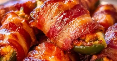 Bacon wrapped jalapeno poppers served on a platter