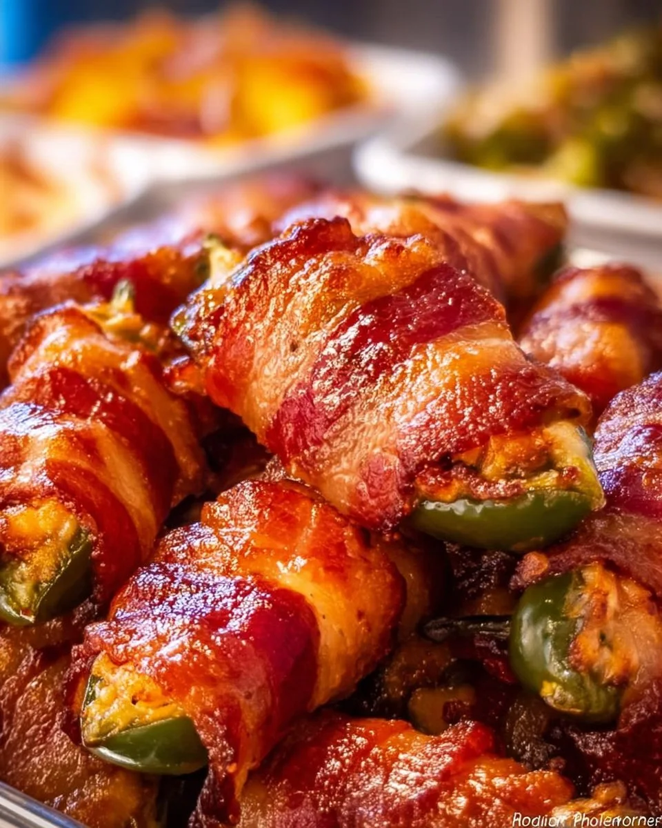 Bacon wrapped jalapeno poppers served on a platter