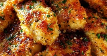 Blackstone Garlic Parmesan Chicken served on a plate with herbs