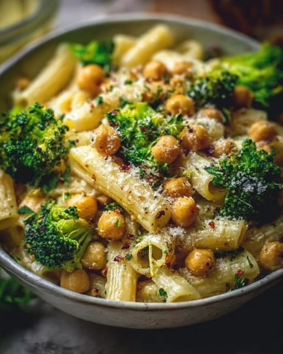Broccoli Chickpea Pasta with Garlic Olive Oil