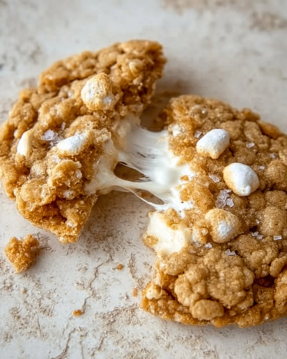 Brown Butter Marshmallow Crispy Cookies freshly baked on a cooling rack