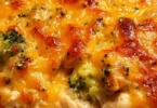 Delicious Chicken and Broccoli Casserole served in a baking dish