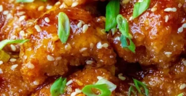 Delicious Chinese Honey Garlic Chicken served with colorful vegetables