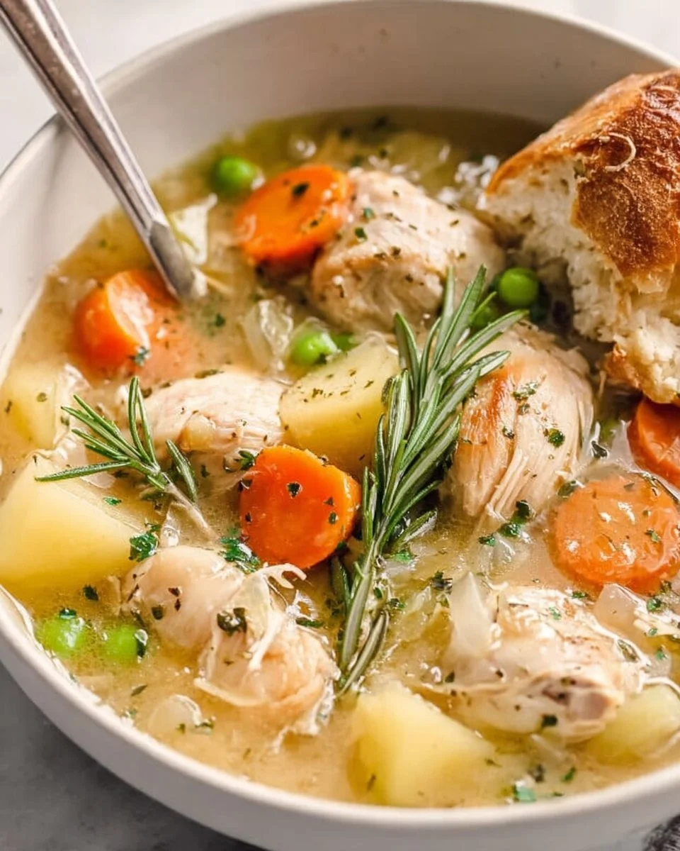 Comforting slow cooker white wine chicken stew with vegetables