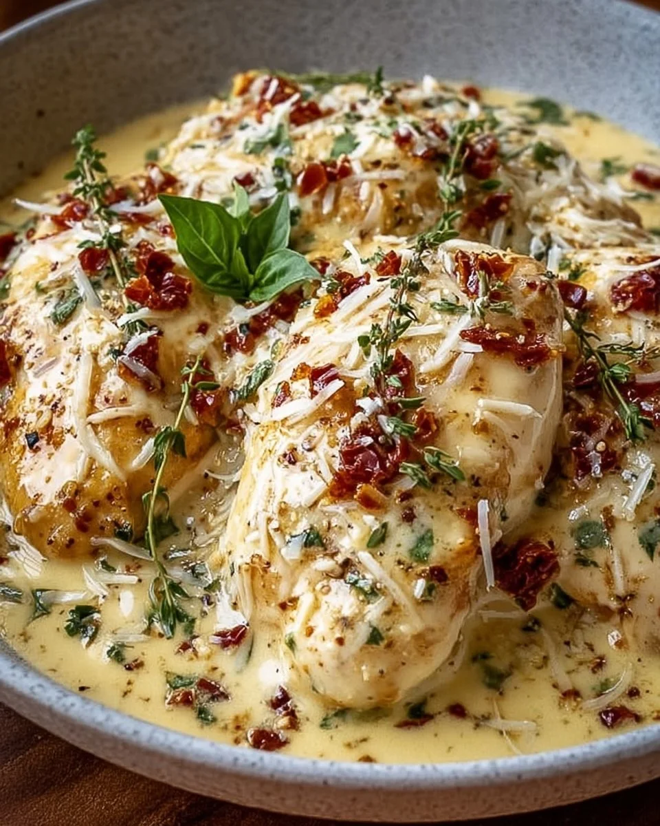 Creamy Crockpot Marry Me Chicken served on a plate with herbs