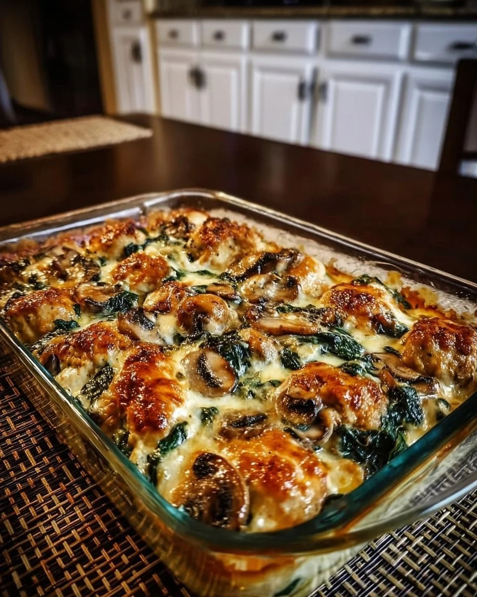 Creamy Low Carb Chicken Spinach and Mushroom Bake