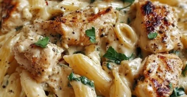 Creamy ricotta chicken pasta served with fresh herbs and grated cheese