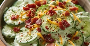 Crispy cucumber snack with creamy avocado ranch dressing