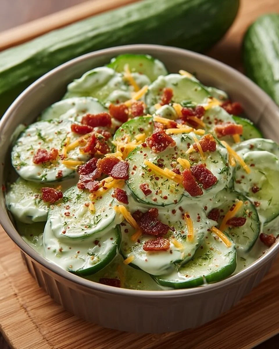 Crispy cucumber snack with creamy avocado ranch dressing