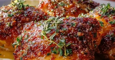 Crispy oven baked chicken thighs with lemon garlic butter sauce