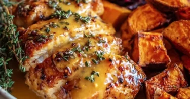 Delicious Maple Dijon Chicken bowl with sweet potatoes for a cozy fall dinner