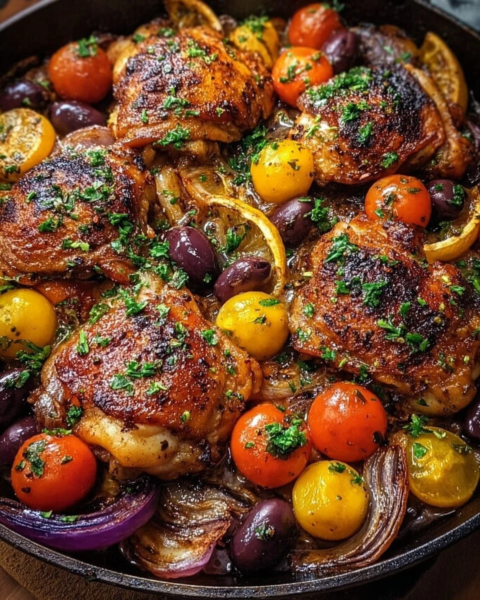 Juicy one-pan Mediterranean chicken with fresh herbs and vibrant vegetables