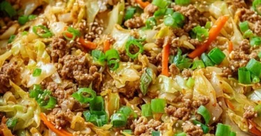Bowl of healthy egg roll ingredients with fresh vegetables and seasonings