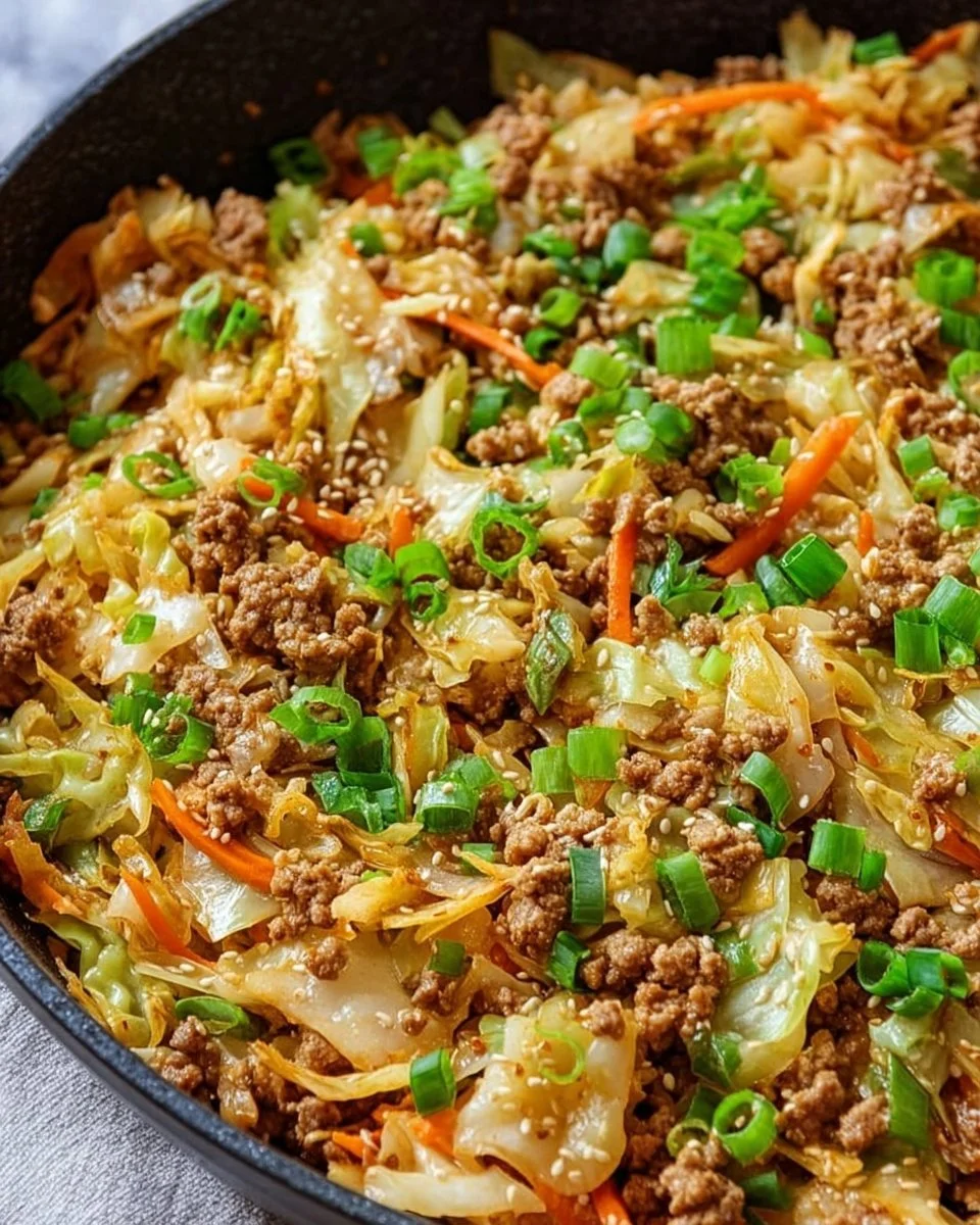 Bowl of healthy egg roll ingredients with fresh vegetables and seasonings