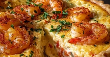 Delicious homemade Florida shrimp pie served in a golden crust