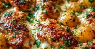 Delicious Garlic Parmesan Chicken served with roasted potatoes