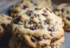 Delicious giant chocolate chip cookies fresh from the oven.