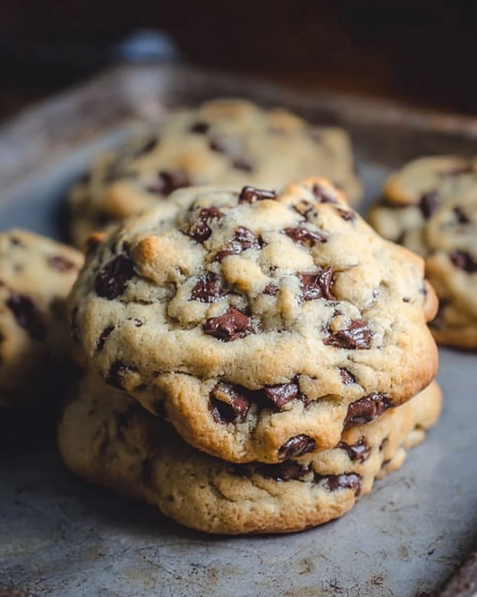 Delicious giant chocolate chip cookies fresh from the oven.