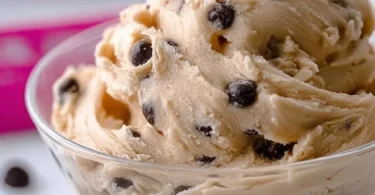 Delicious Greek Yogurt Cookie Dough in a bowl with chocolate chips
