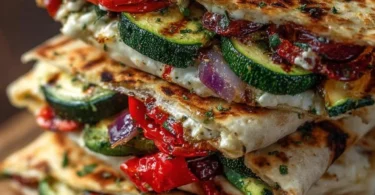 Grilled Mediterranean Veggie Quesadillas with fresh vegetables and cheese