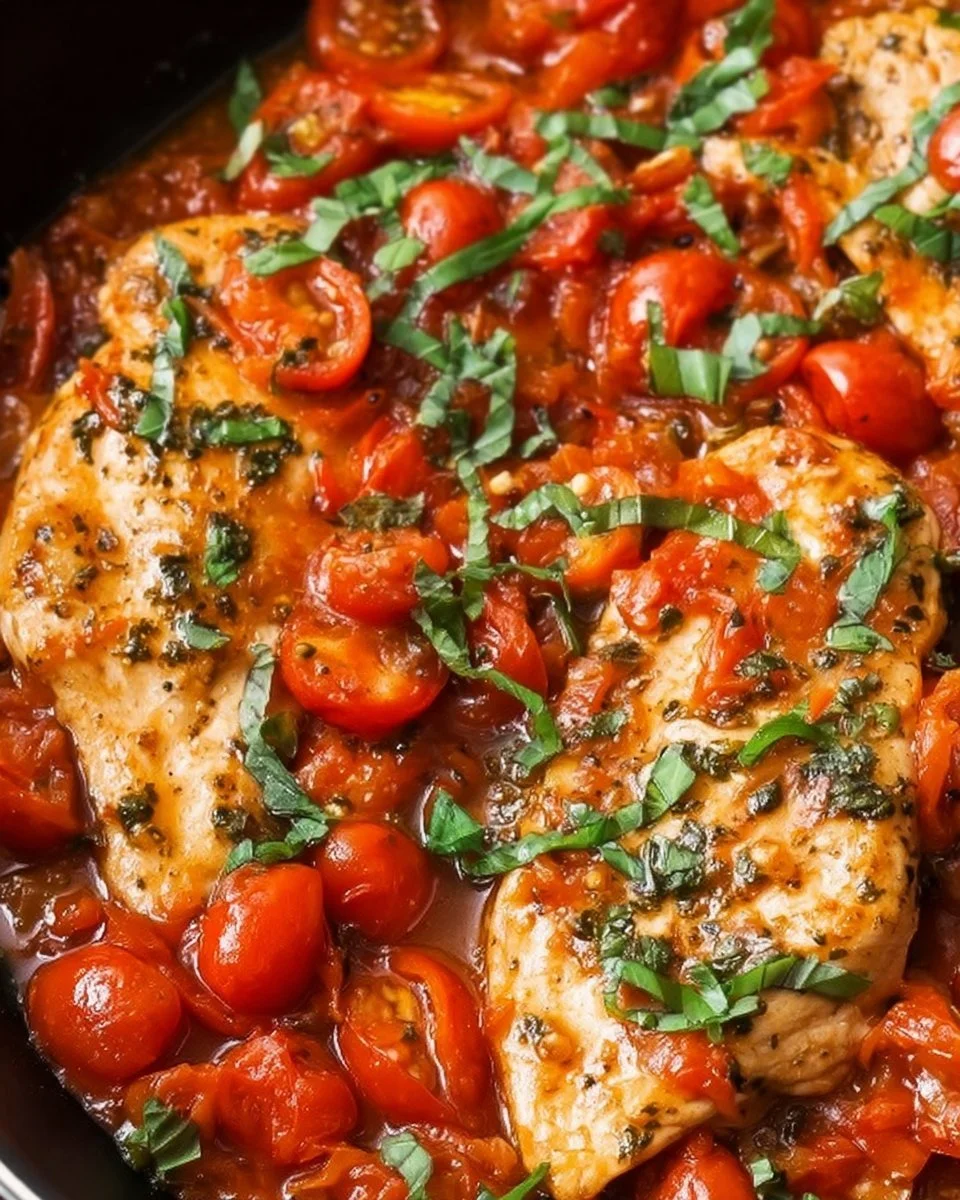 Healthy Chicken Pomodoro Skillet with fresh tomatoes and herbs