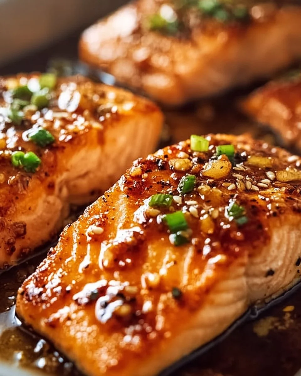 Delicious hot honey salmon garnished with herbs ready to serve