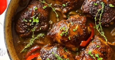 Delicious jerk chicken cooked in a crockpot with vibrant spices