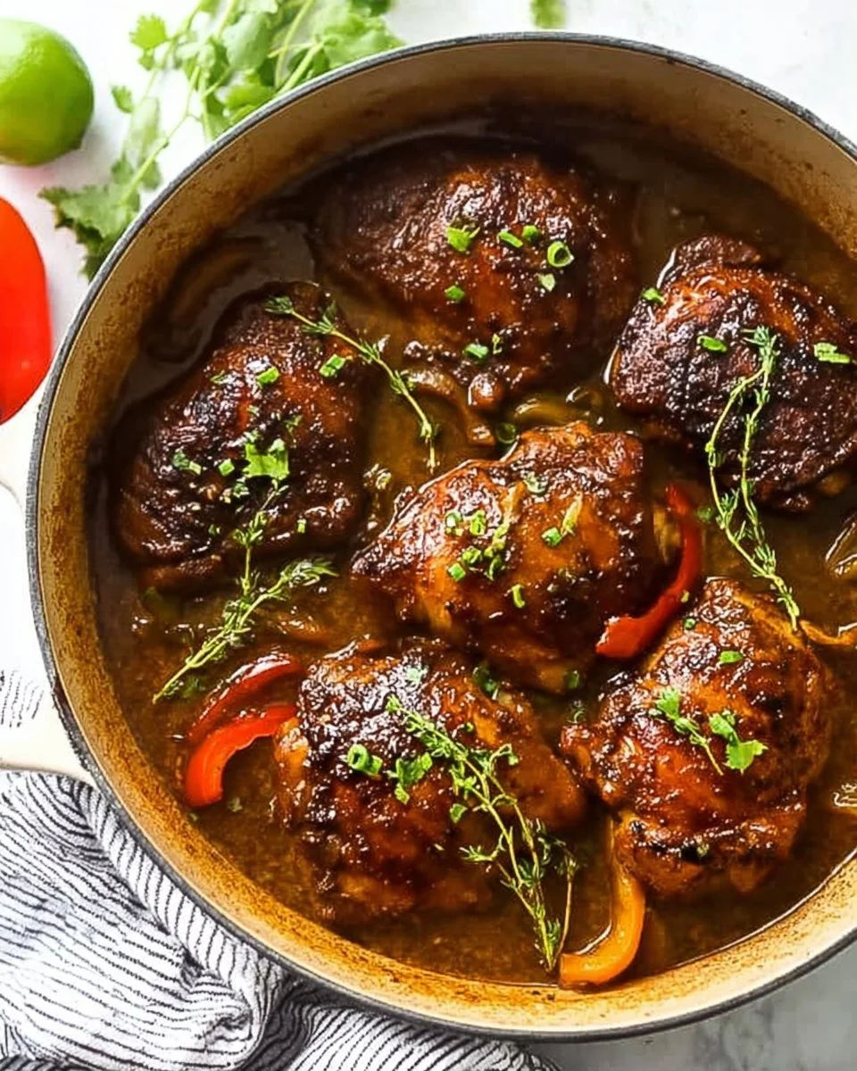 Delicious jerk chicken cooked in a crockpot with vibrant spices