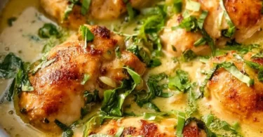 Lemon Basil Chicken served with fresh herbs and lemon slices