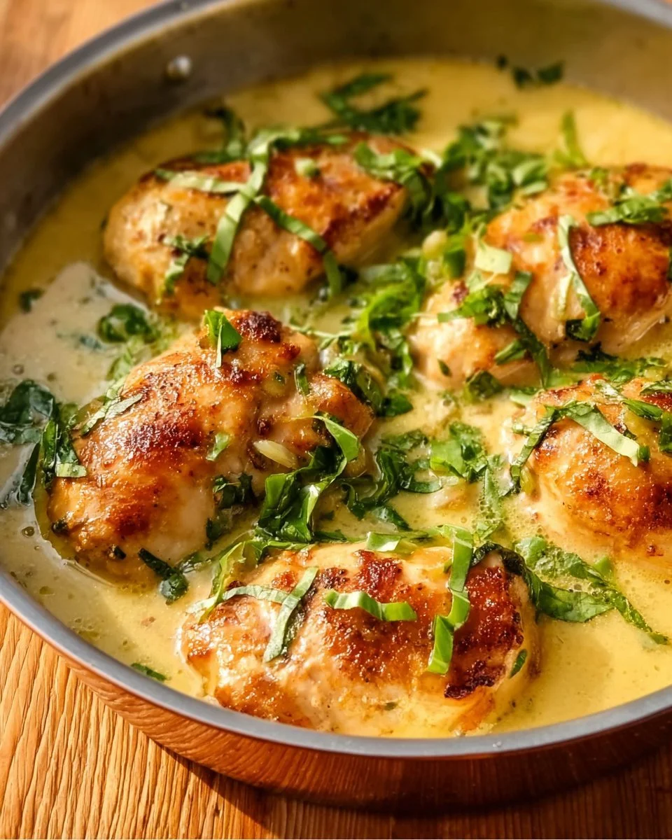 Lemon Basil Chicken served with fresh herbs and lemon slices
