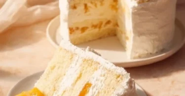 Delicious Mango Cream Chiffon Cake topped with fresh mango slices