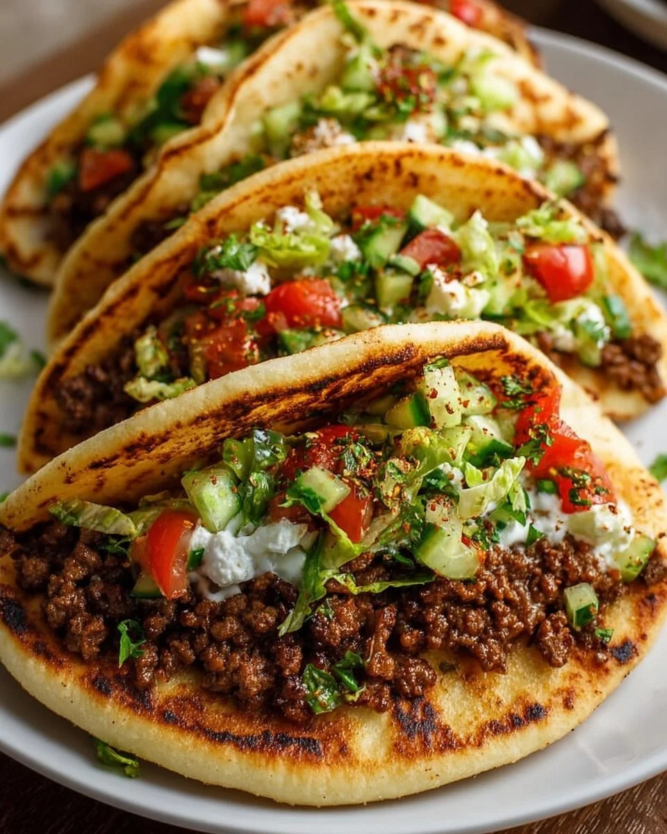 Mediterranean ground beef stuffed in pita pockets with fresh vegetables