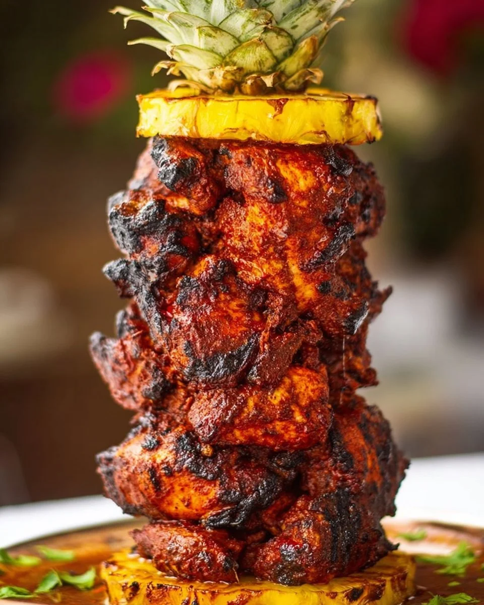 Oven baked chicken al pastor served with fresh toppings