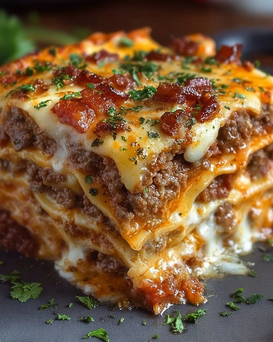 Parmesan Garlic Bacon Cheeseburger Lasagna
