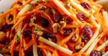Bowl of refreshing apple cranberry carrot salad with vibrant ingredients