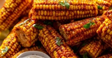 Delicious roasted corn ribs served on a wooden platter.