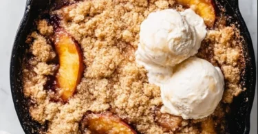 Delicious Smoked Bourbon Peach Cobbler with juicy peaches and a smoky flavor