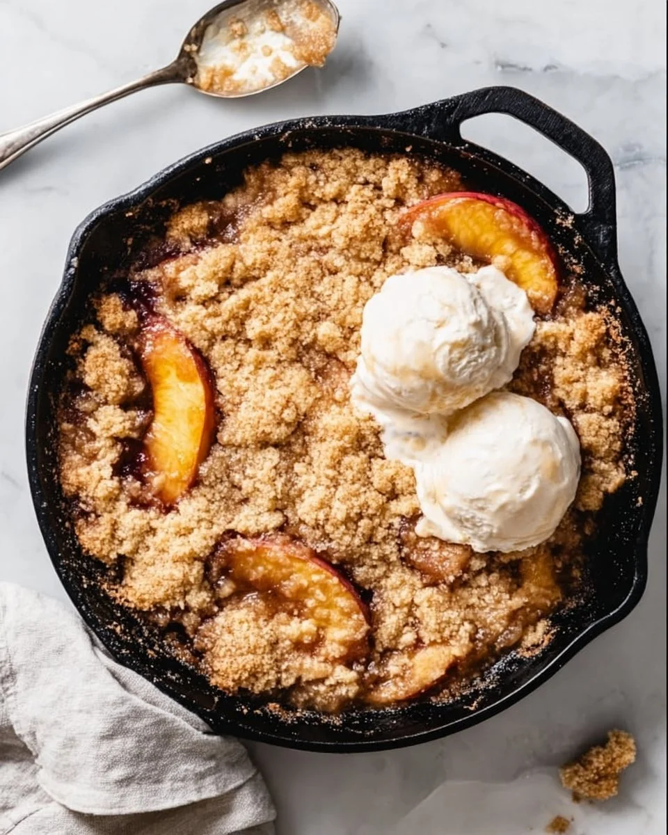 Delicious Smoked Bourbon Peach Cobbler with juicy peaches and a smoky flavor