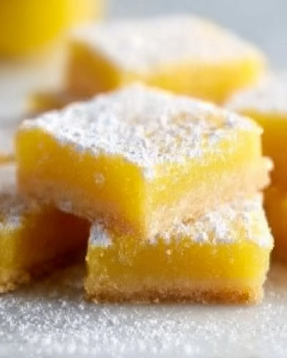 Delicious super easy lemon bars on a plate with lemon slices.